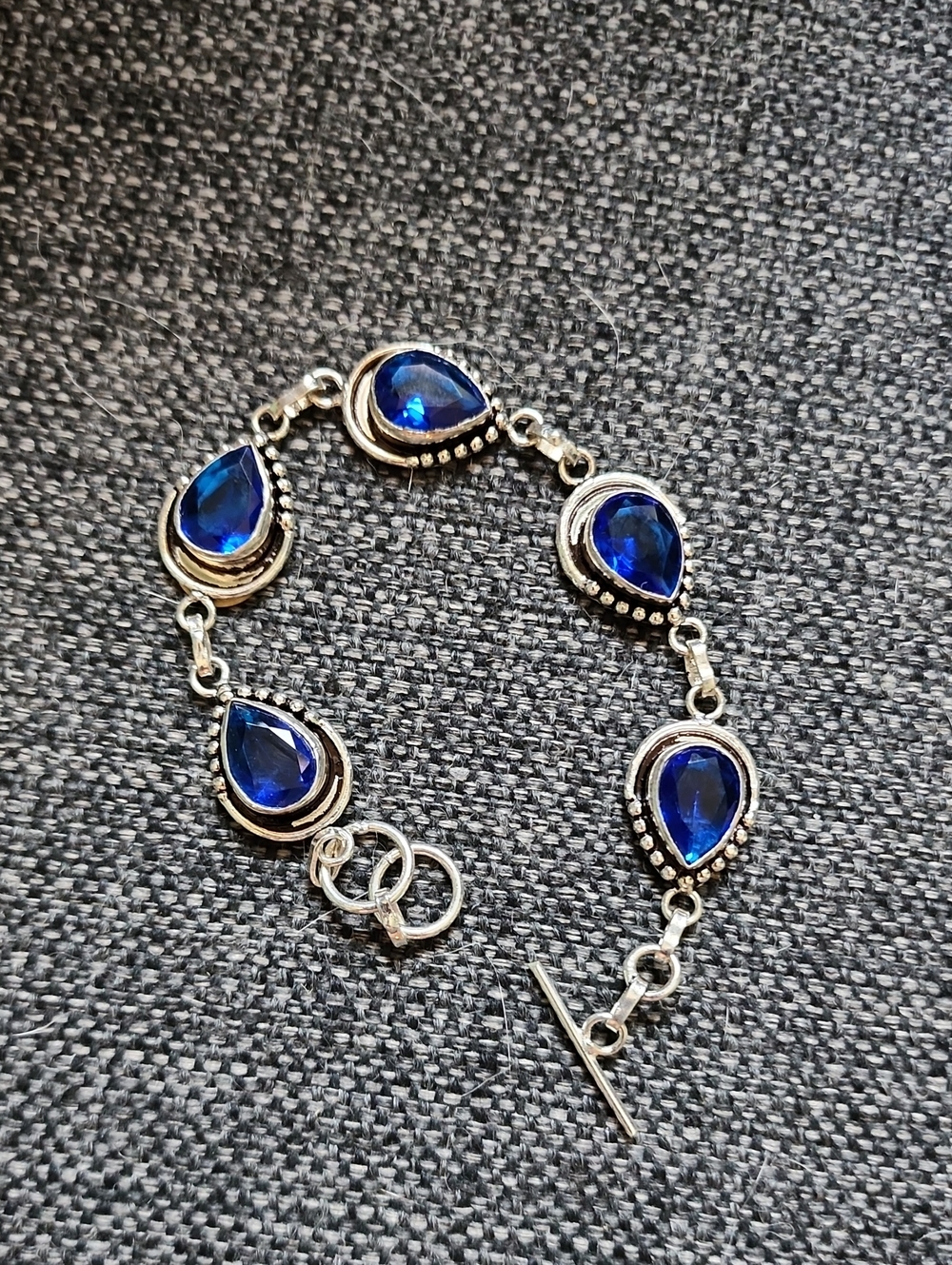 Sterling Silver Teardrop Blue Saphire Bracelet - Women Jewelry